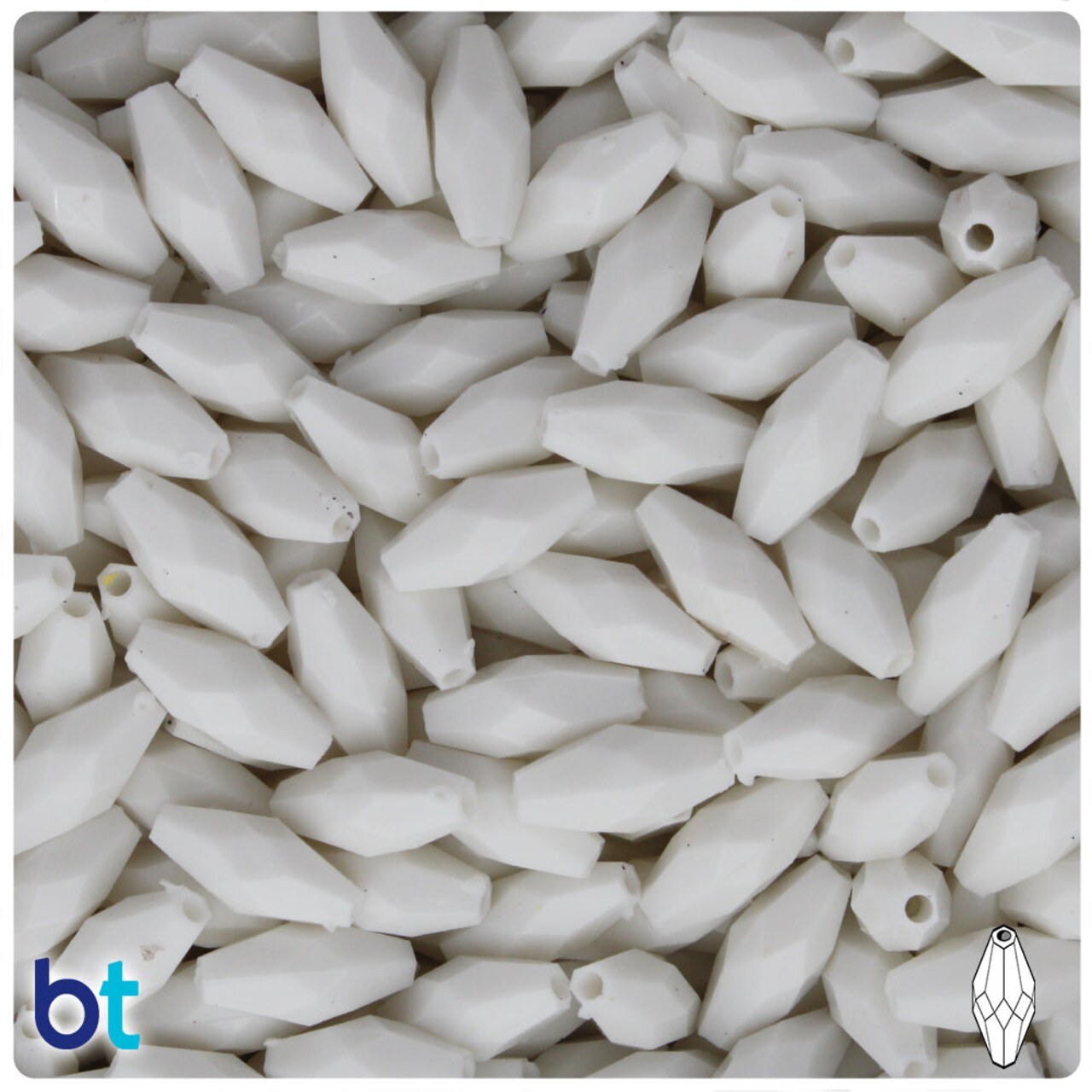 BeadTin White Opaque 15mm Faceted Oval Plastic Craft Beads (200pcs)